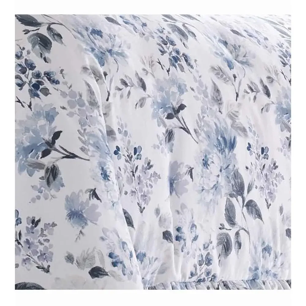 Laura Ashley Chloe 2 Pce. Twin Duvet Cover Set Reversible Floral Cotton Blue